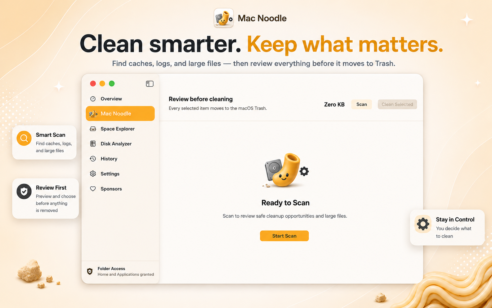 Mac Noodle review-before-cleaning interface